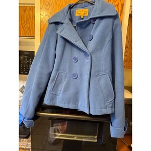 Body Central Womens Blue Wool Blend Peacoat Double Breasted Jacket Small